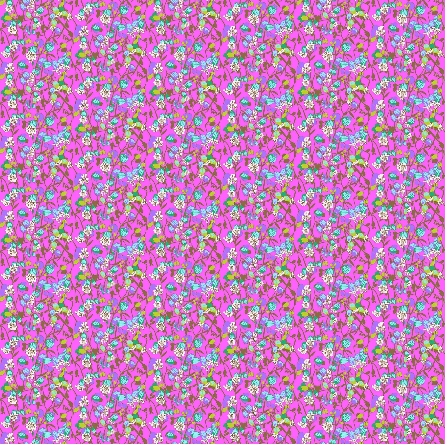 Pattern of small colorful flowers on a pink background