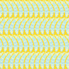 Pattern of yellow and blue floral shapes on a yellow geometric background
