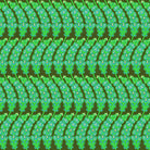 Pattern of blue and green flowers on a dark moss background