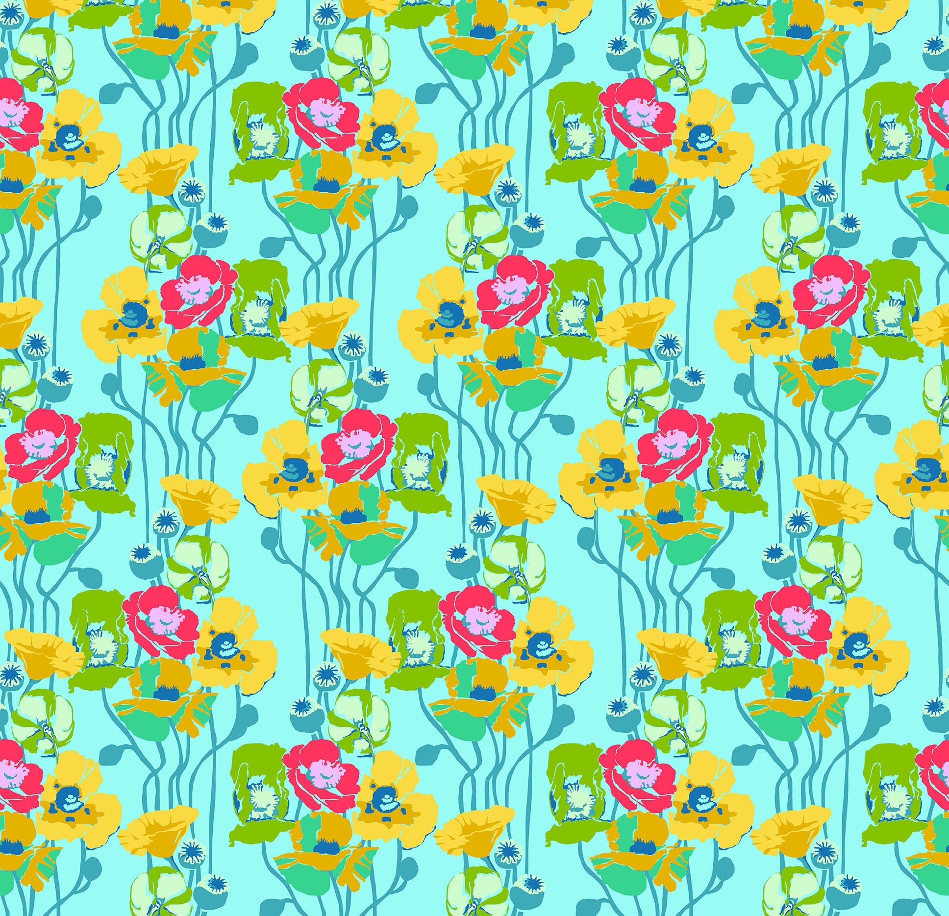 Colorful floral pattern on a blue background
