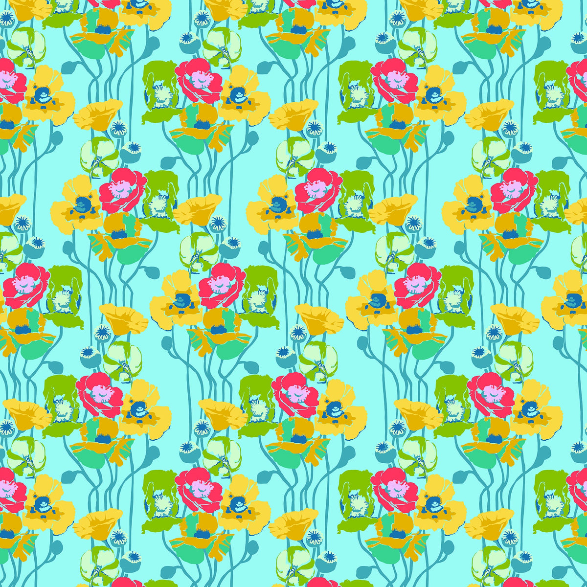 Colorful floral pattern on a blue background