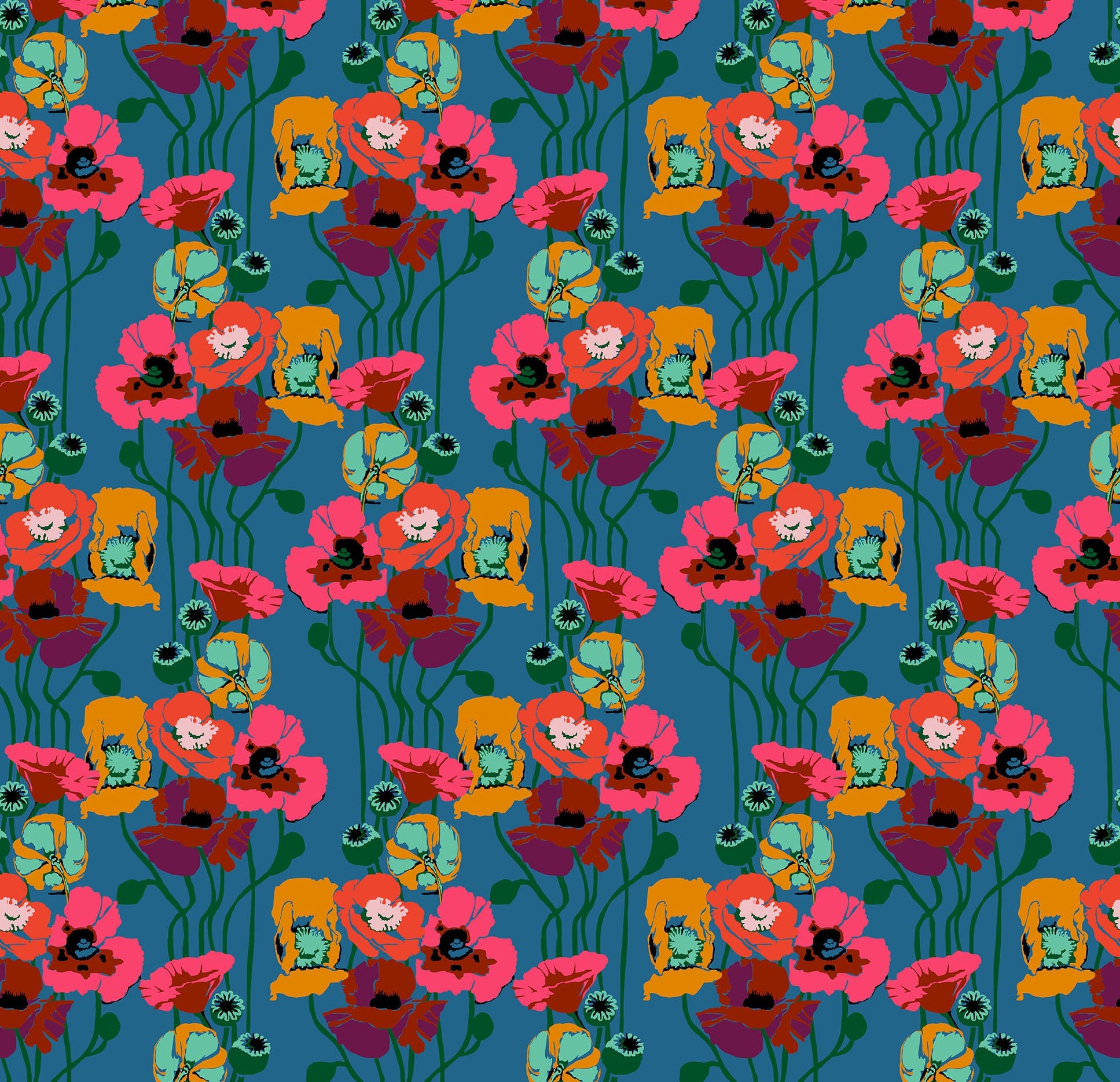 Colorful floral pattern on a blue background