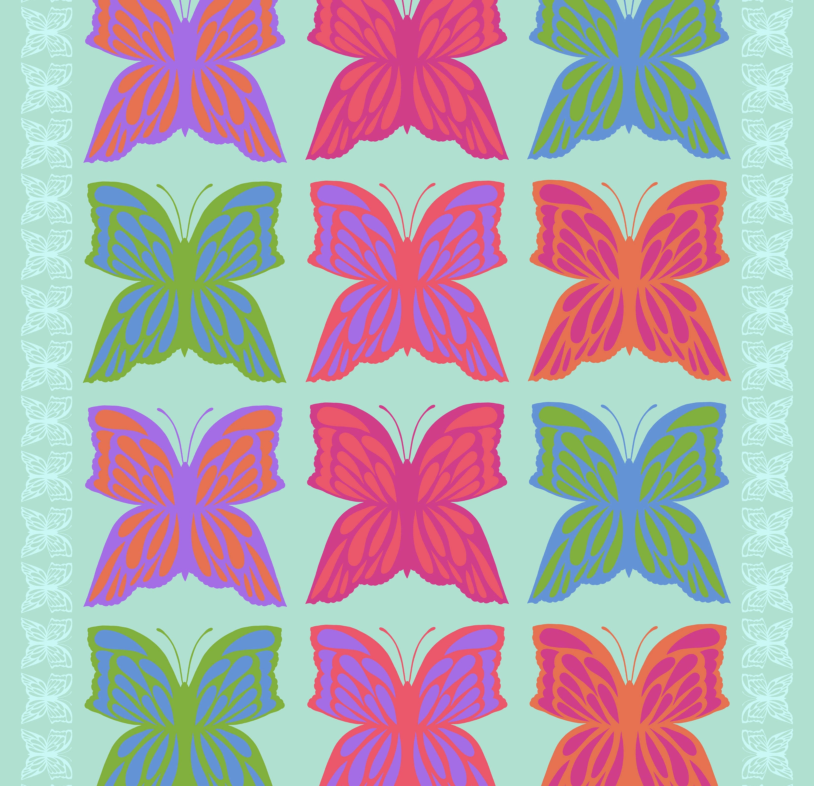 Pattern of colorful butterflies on a light blue background