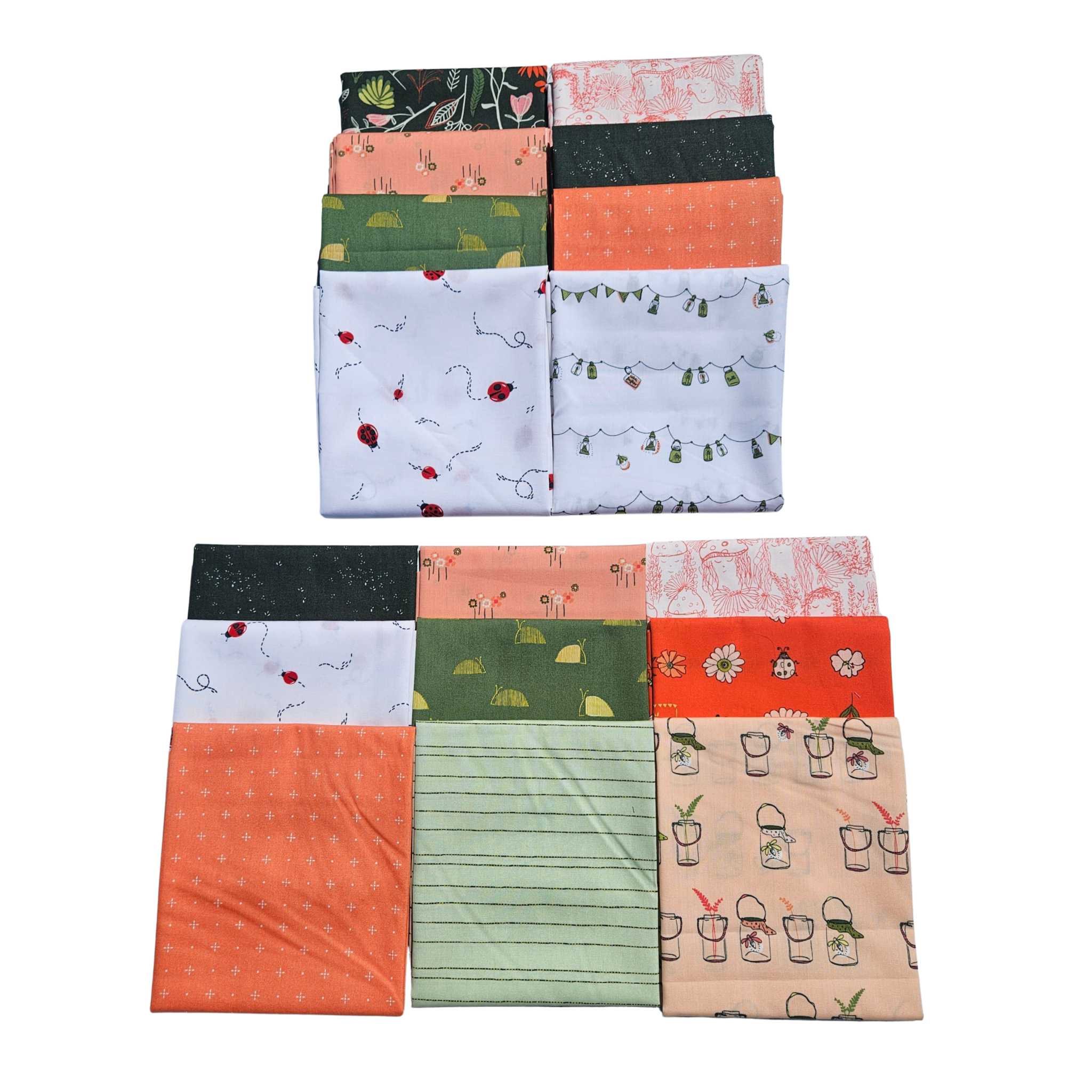 Set of fabric swatches with various patterns on a white background