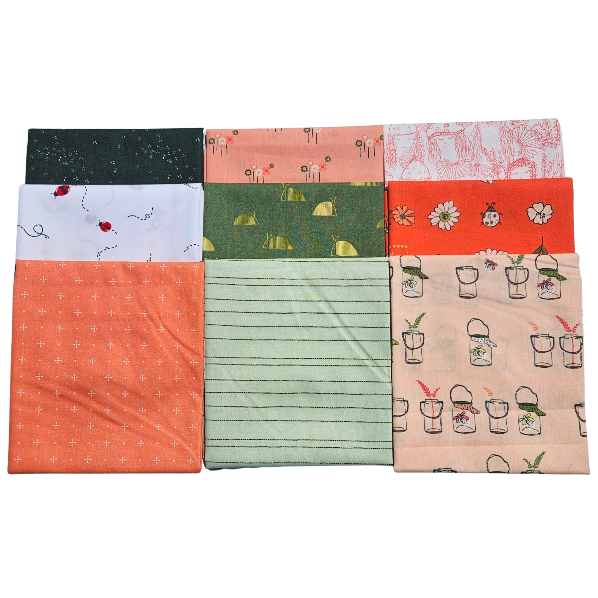 Set of six patterned fabric swatches arranged in a grid on a white background