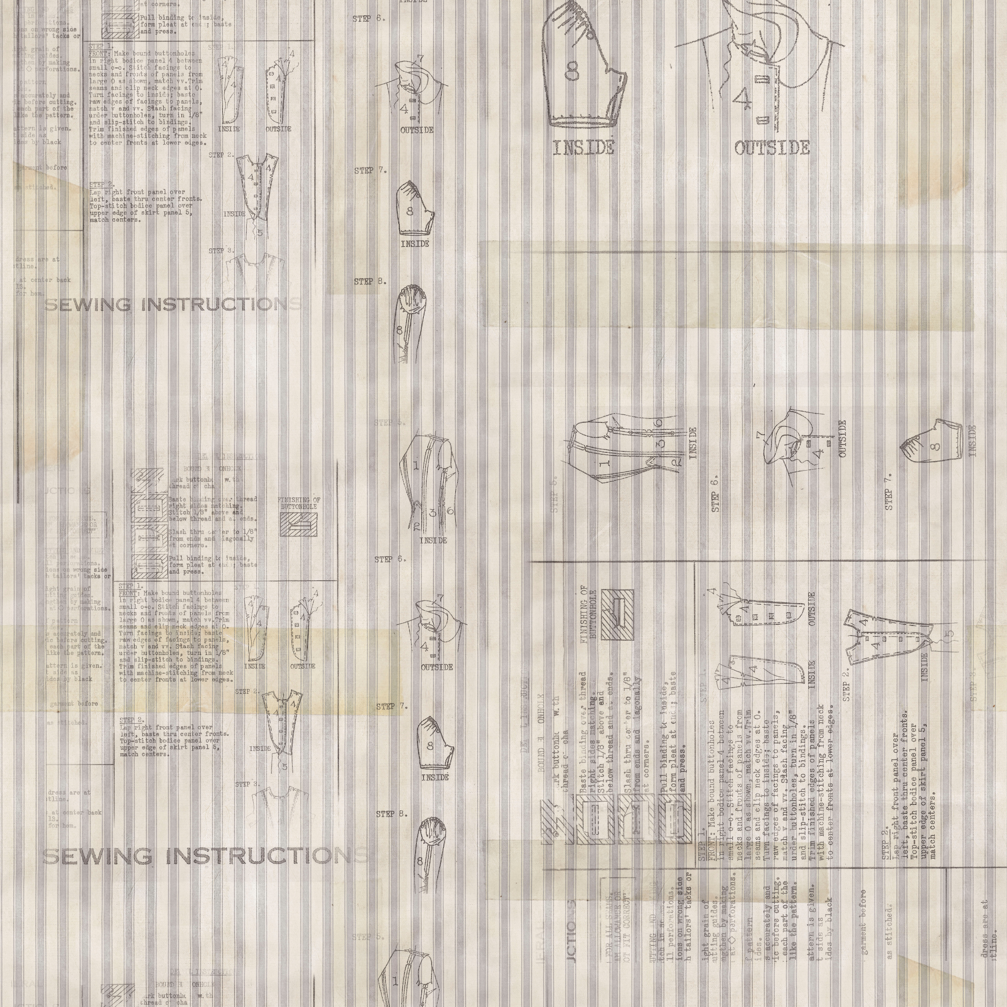 Textile with sewing pattern and instructions on a beige background
