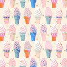 Pattern of colorful ice cream cones on a beige background