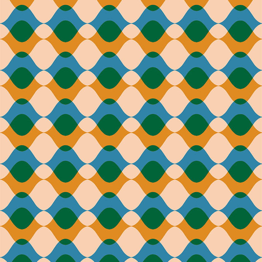 Geometric pattern with blue, green, and beige colors on a fabric background