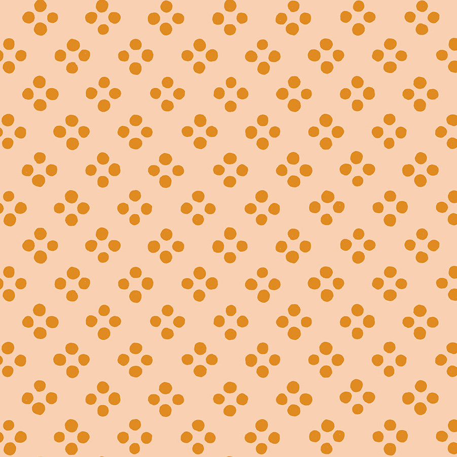 Pattern of small yellow flowers on a peach background