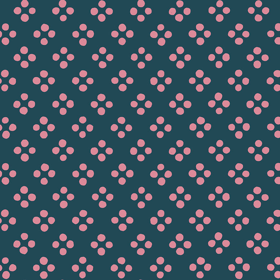 Pattern of pink flowers on a blue background