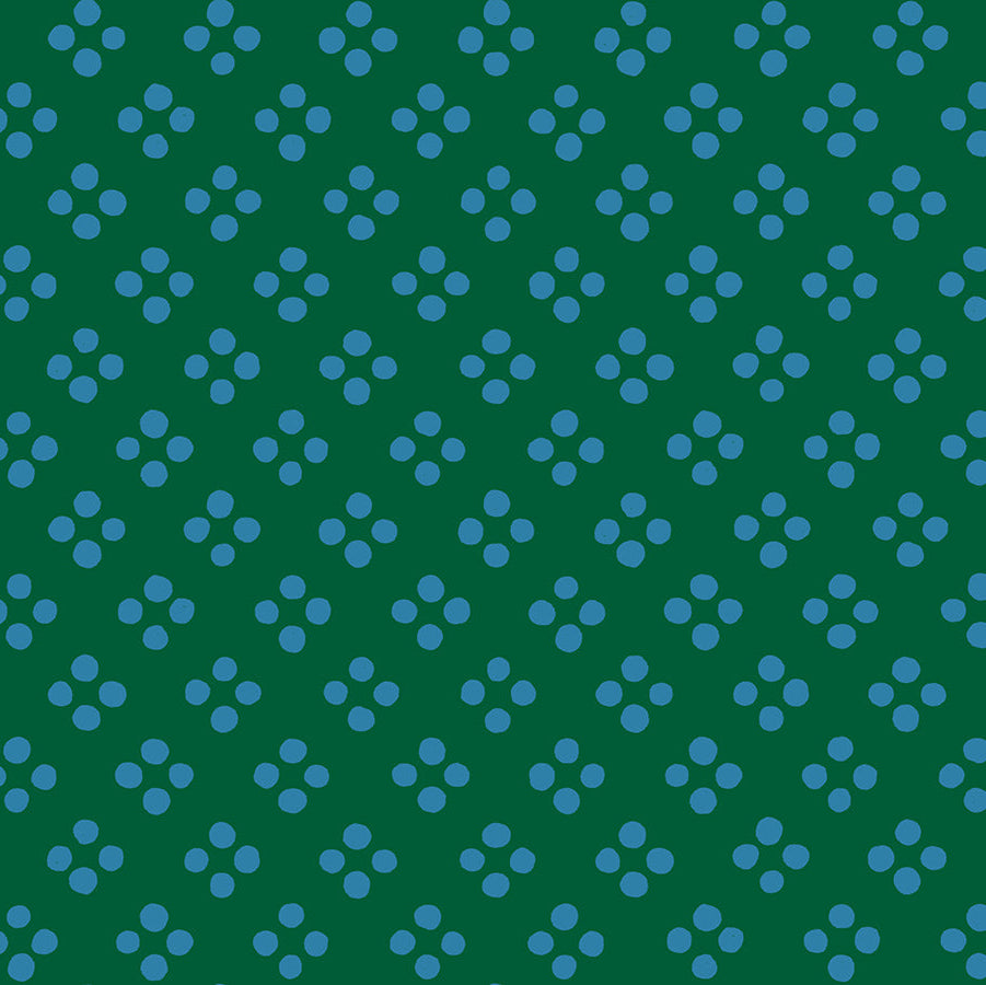 Pattern of blue circles on a green background