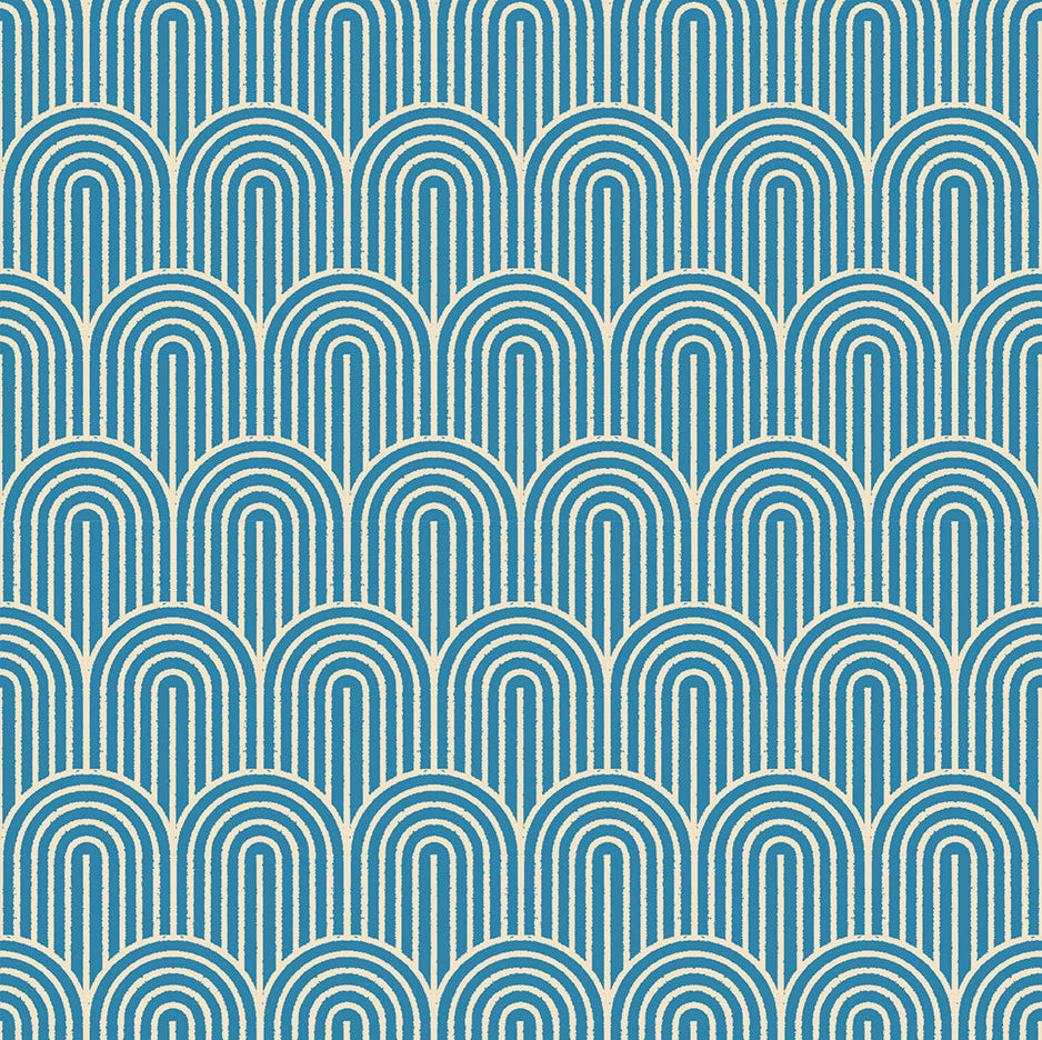 Pattern of blue arches on a blue background