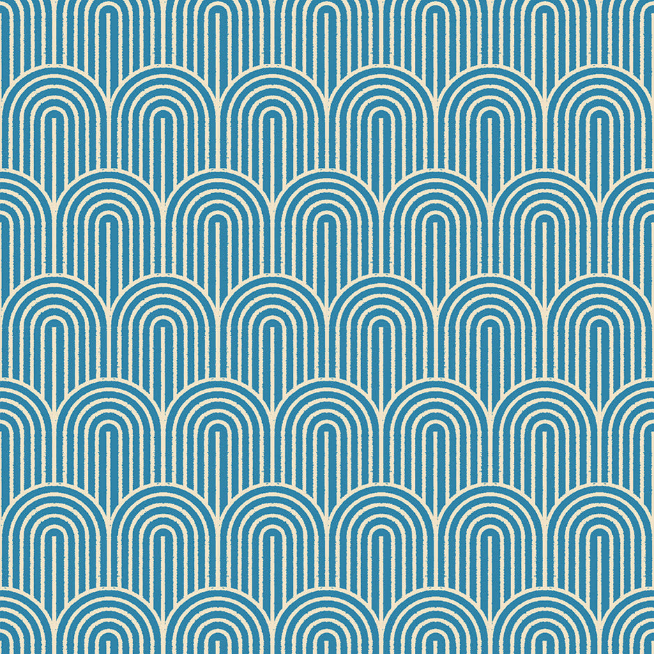 Pattern of blue arches on a blue background