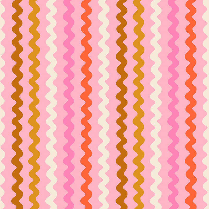 Patterned paper with wavy lines in pink, orange, and brown on a light background