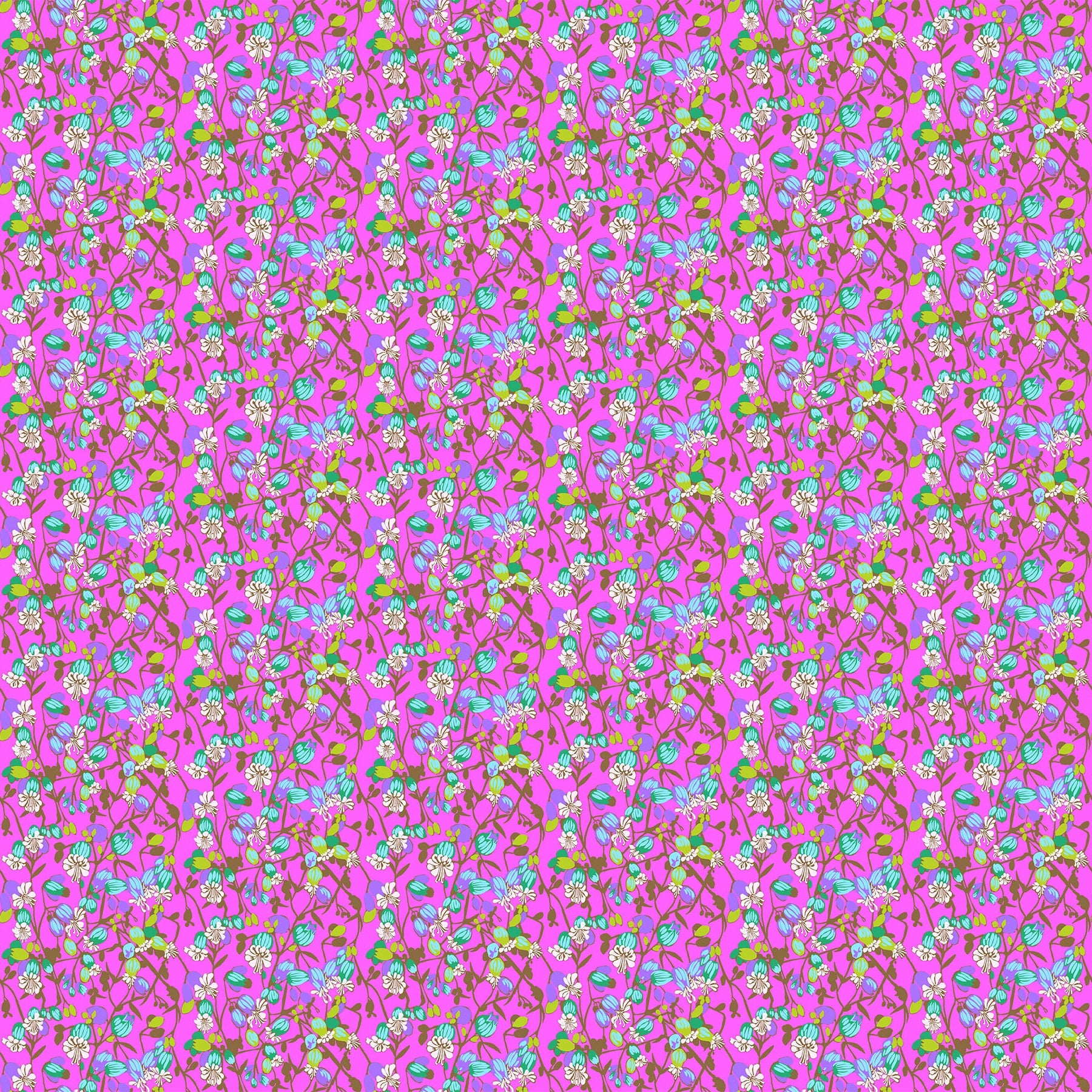 Pattern of small colorful flowers on a pink background