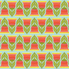 Pattern of pink and green shapes on a blue background