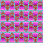Pattern of pink and purple geometric flowers on a blue background