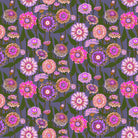 Pattern of colorful flowers on a dark background