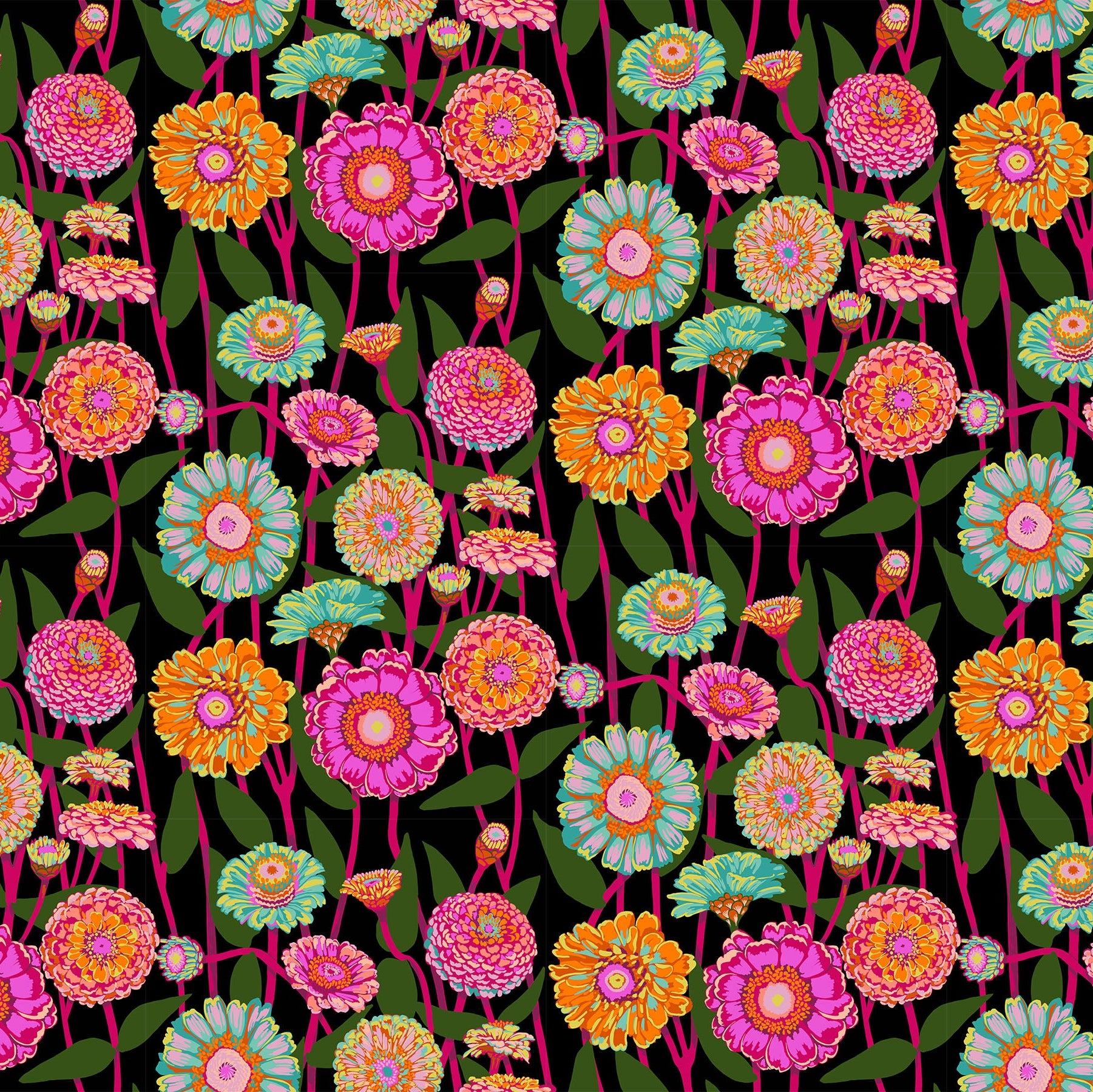 Colorful floral pattern on a black background
