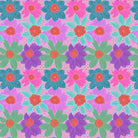Pattern of colorful flowers on a pink background