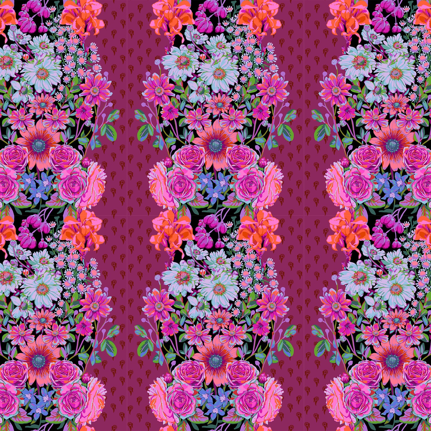 Colorful floral pattern on a red background