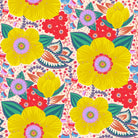 Colorful floral pattern with yellow and red flowers on a white background