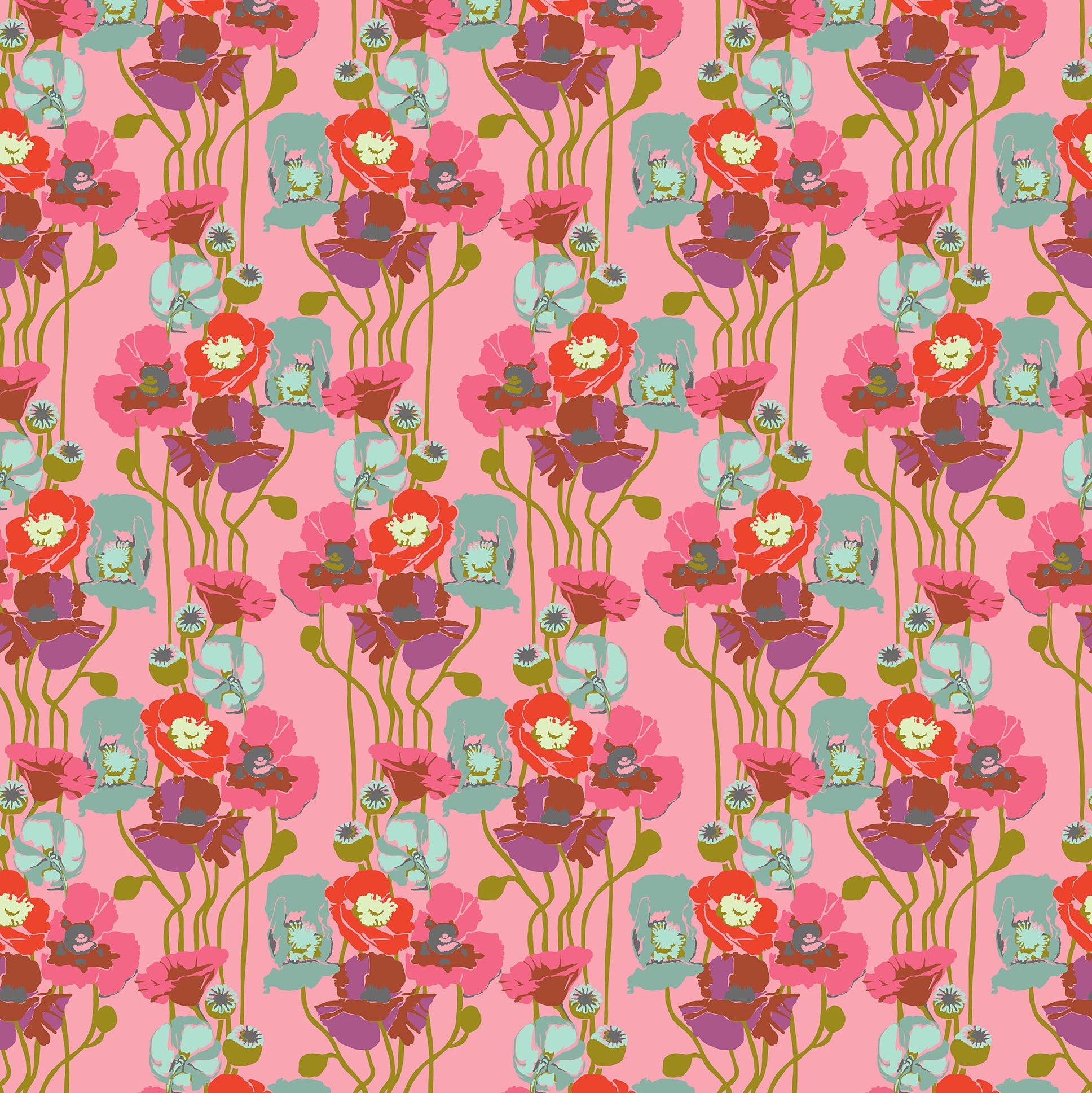 Colorful floral pattern on a pink background