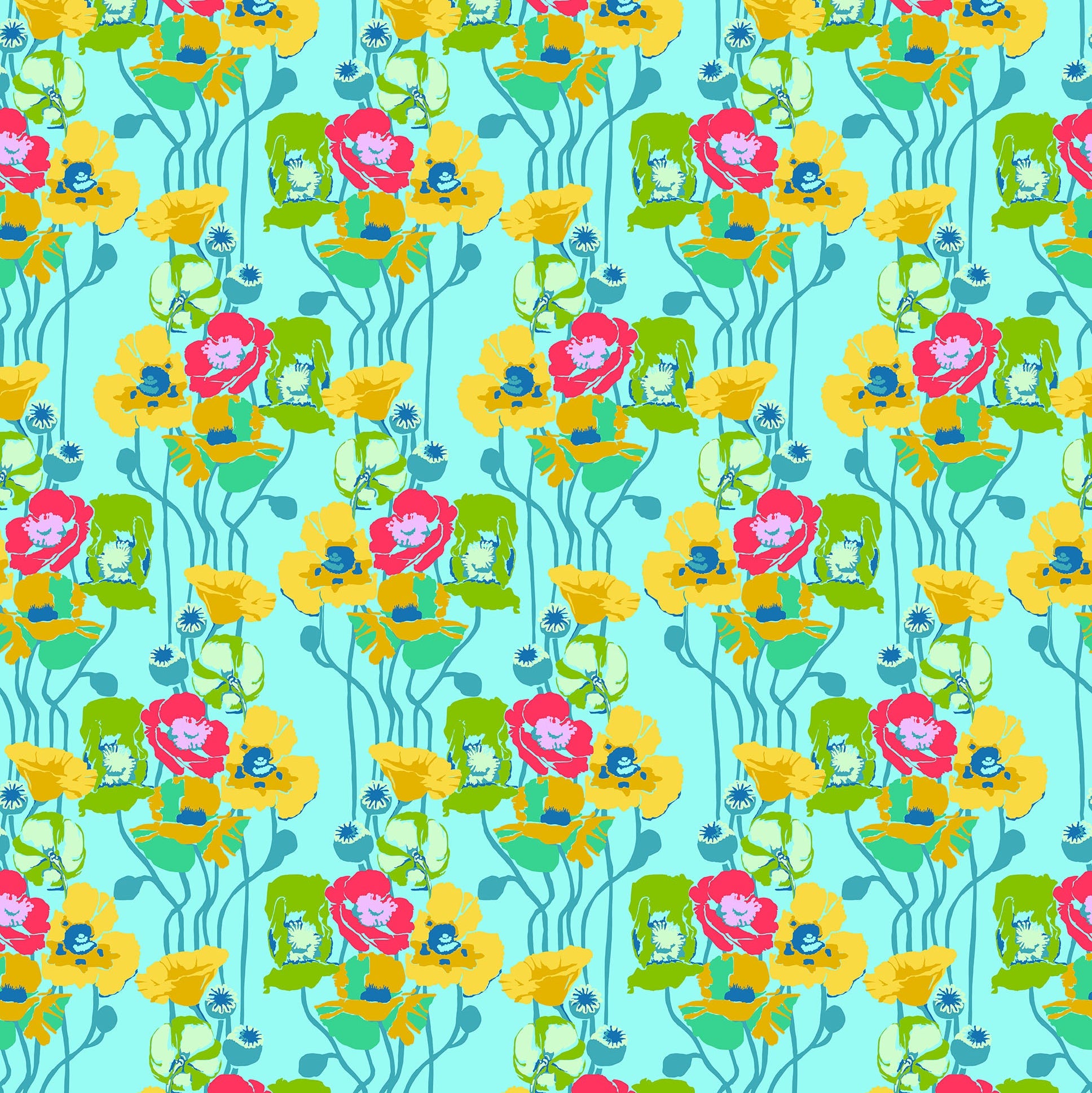 Colorful floral pattern on a blue background