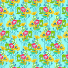 Colorful floral pattern on a blue background