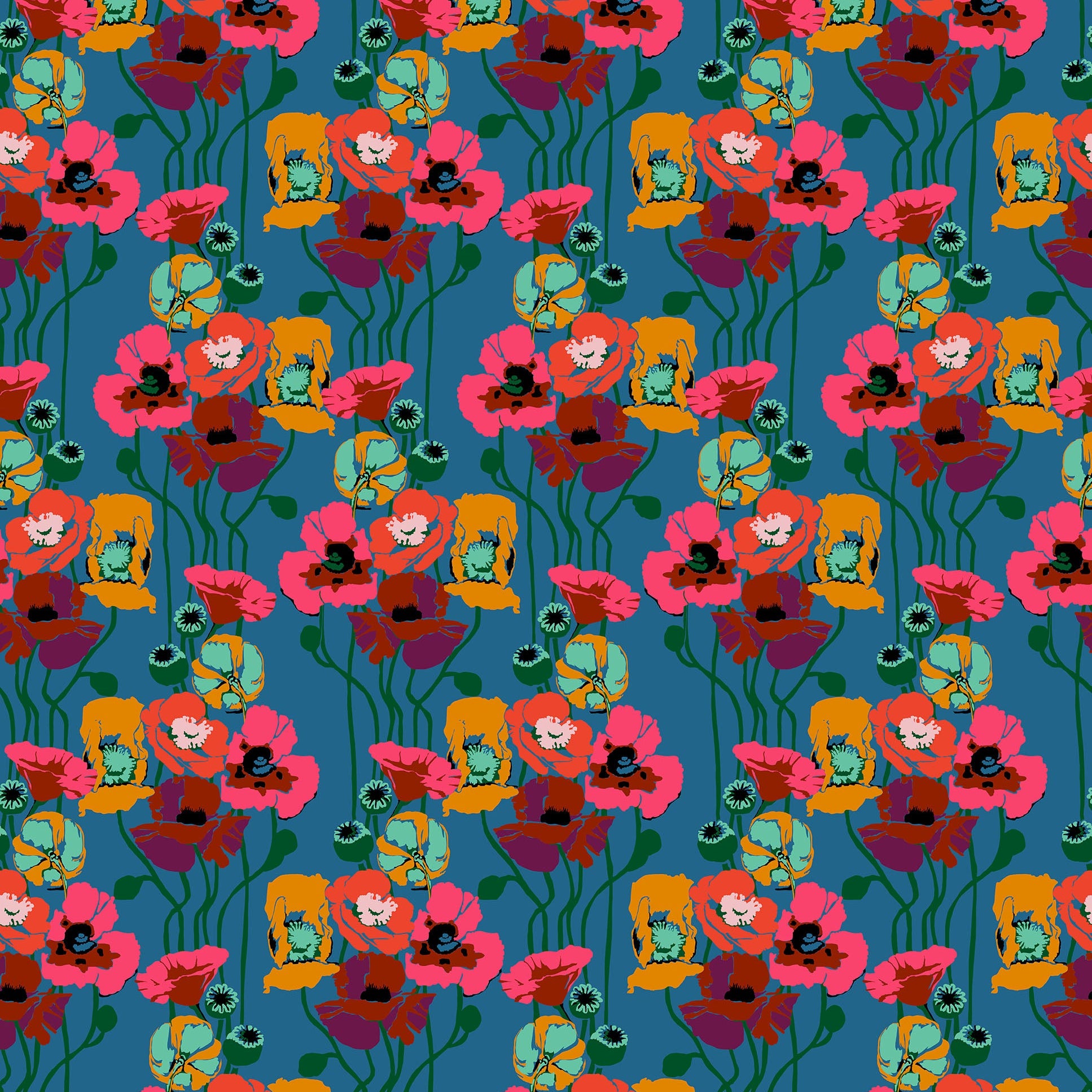 Colorful floral pattern on a blue background