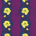 Patterned fabric with yellow flowers on a purple background