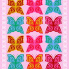 Pattern of colorful butterflies on a pink background