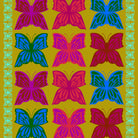Pattern of colorful butterflies on a yellow background with green border