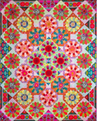 Colorful quilt with geometric floral patterns