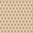 A repeating fabric pattern swatch showing cream-colored stylized flowers with mustard yellow centers and small green leaves, with a black measurement ruler along the bottom edge indicating scale.