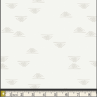 A close-up of a fabric or material swatch with a repeating small gray geometric pattern on a warm off-white background, with a ruler strip along the bottom edge showing measurements.