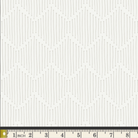 A fabric pattern showing a repeating geometric design of vertical lines in light gray on an off-white background, with a measuring ruler visible along the bottom edge.