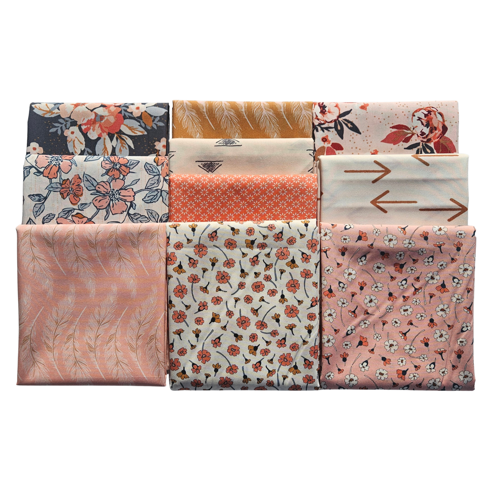 Set of fabric swatches with various patterns on a white background