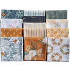 Collection of fabric swatches with various patterns and colors on a white background