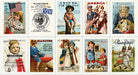 Collection of vintage advertisements featuring children and patriotic imagery.