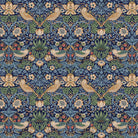 Decorative pattern with birds and flowers on a blue background