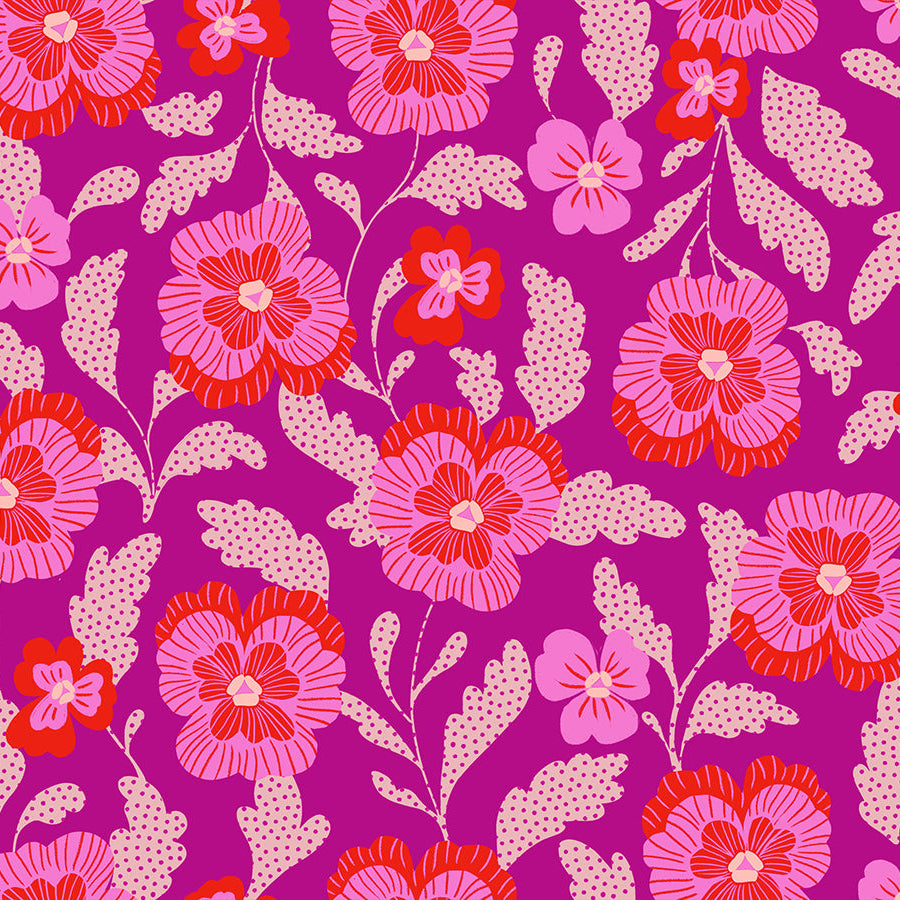 Floral pattern with pink and red flowers on a purple background