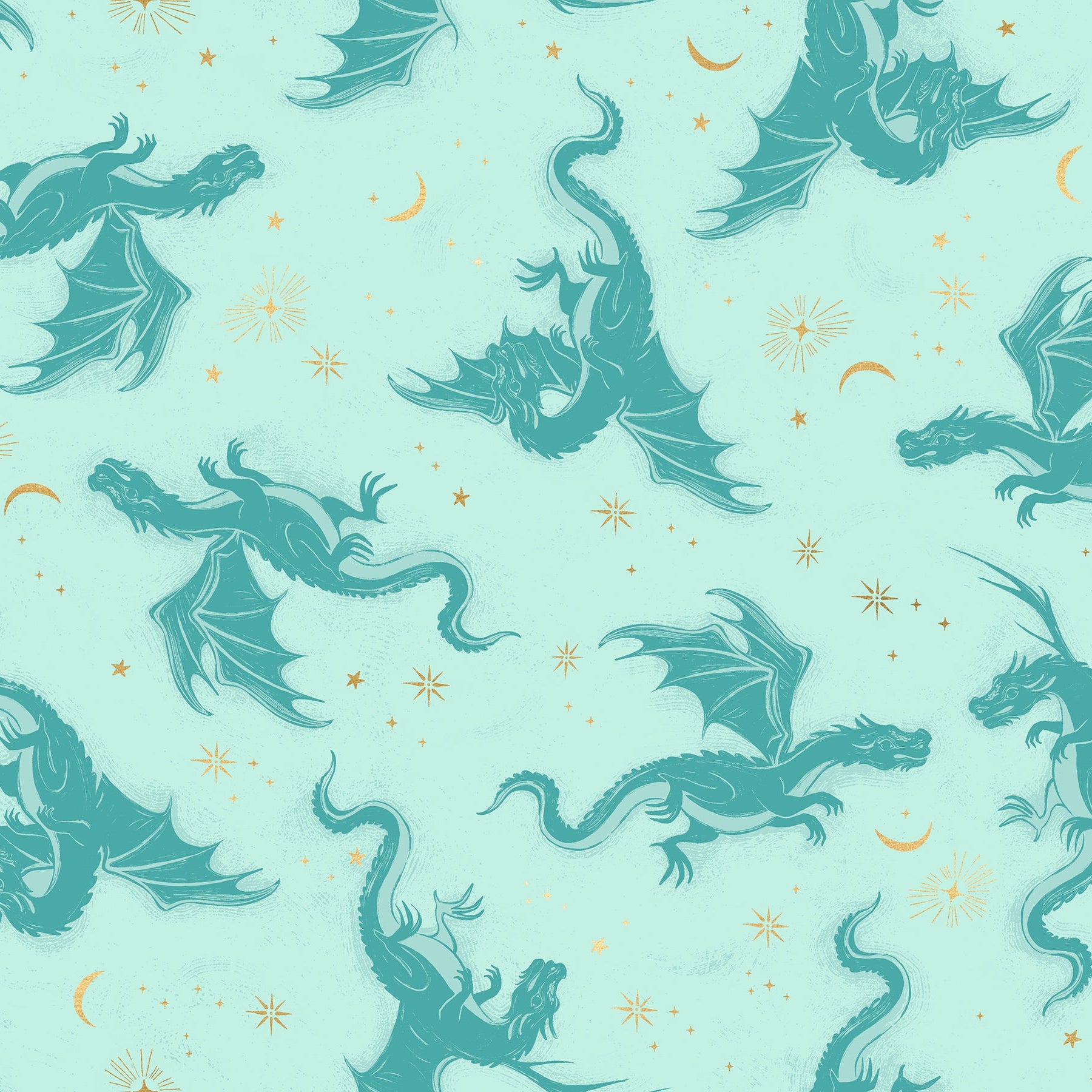 Pattern of blue dragons on a light blue background with small decorative elements.
