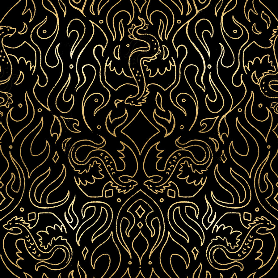 Gold dragon pattern on a black background