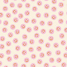 Pattern of pink smiley faces on a off-white background