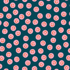 Pattern of pink smiley faces on a teal background
