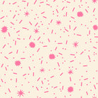 Pattern of pink stars, dots and dashes on a off-white background