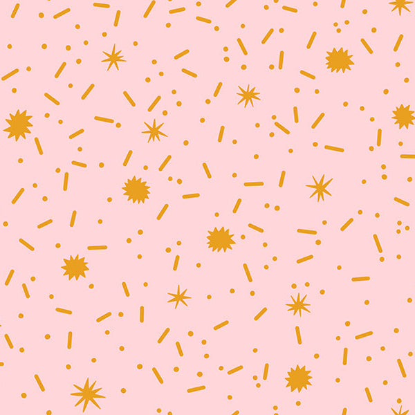  Gold stars, dots and dashes on a light  Pink background