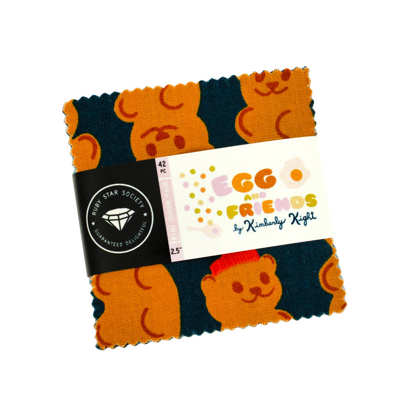 Pack of fabric squares with bear designs and 'Egg and Friends' branding on a white background.