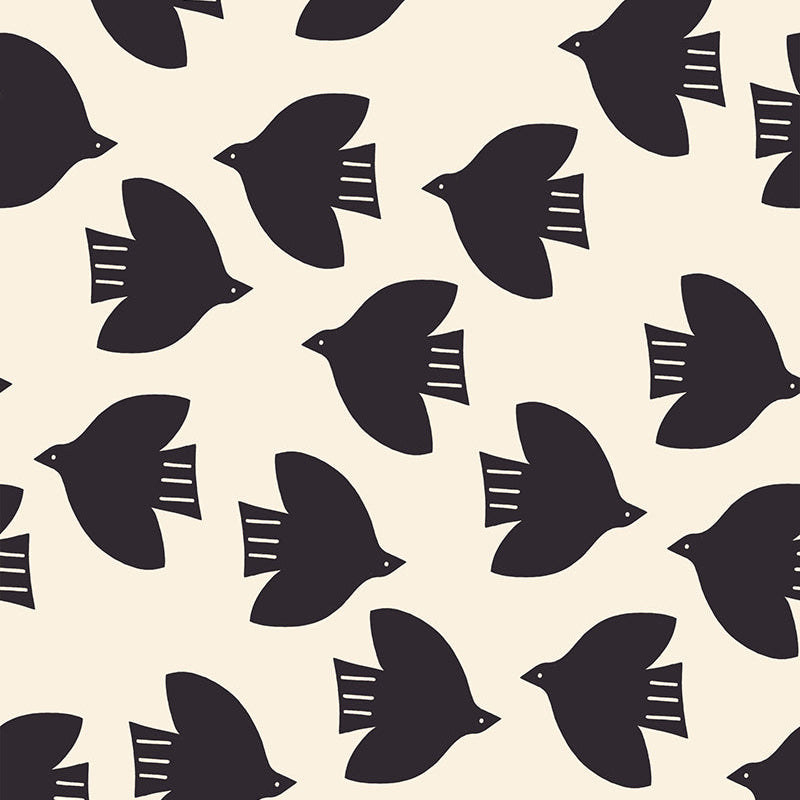 Pattern of black birds on a beige background
